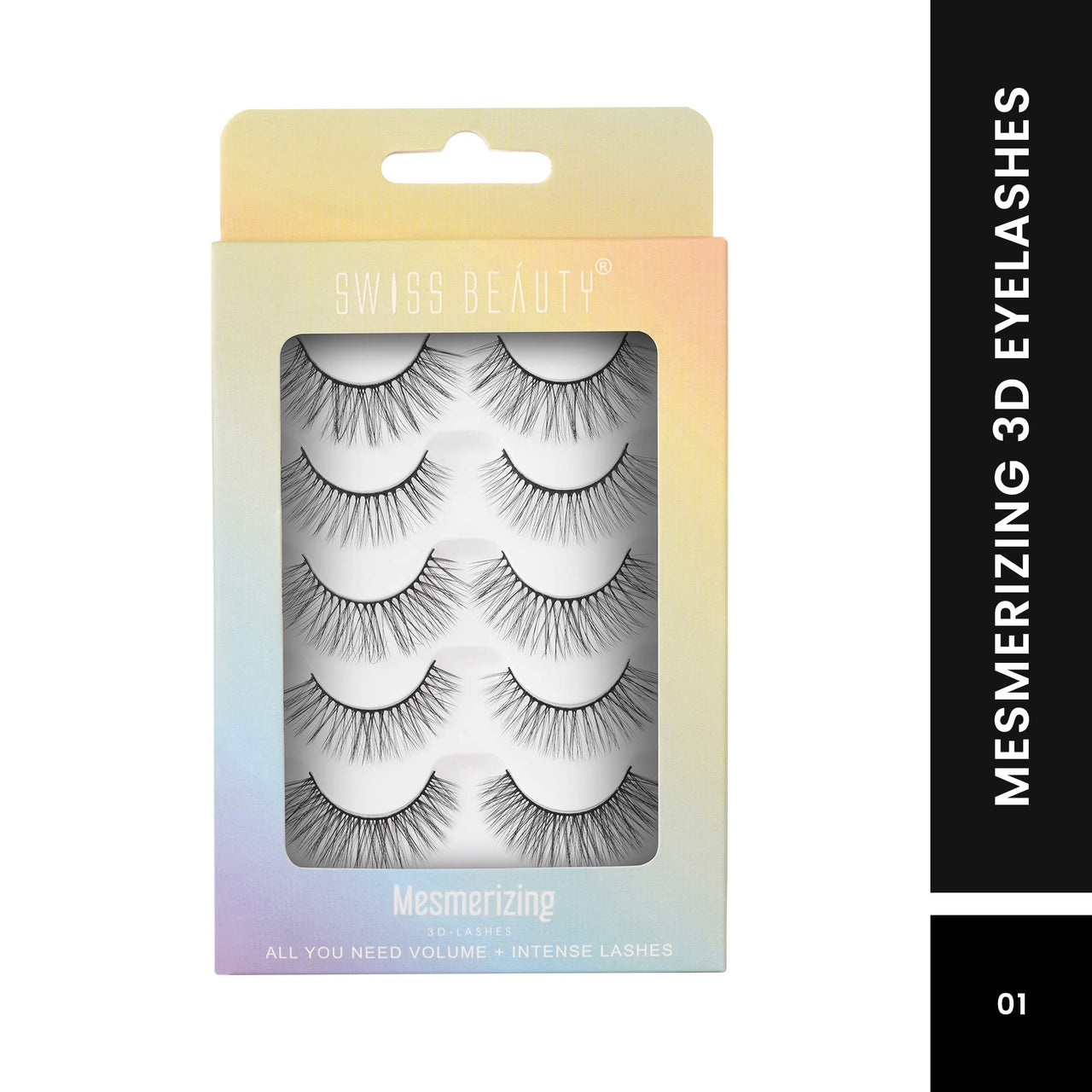 Swiss Beauty Cruelty-Free 3D Eyelashes - Pack of 10 False Eyelashes | Volumising Eye Lashes | Lengthening Eye Lashes | Lightweight Eyelashes | Shade - Black 02, Set of 5