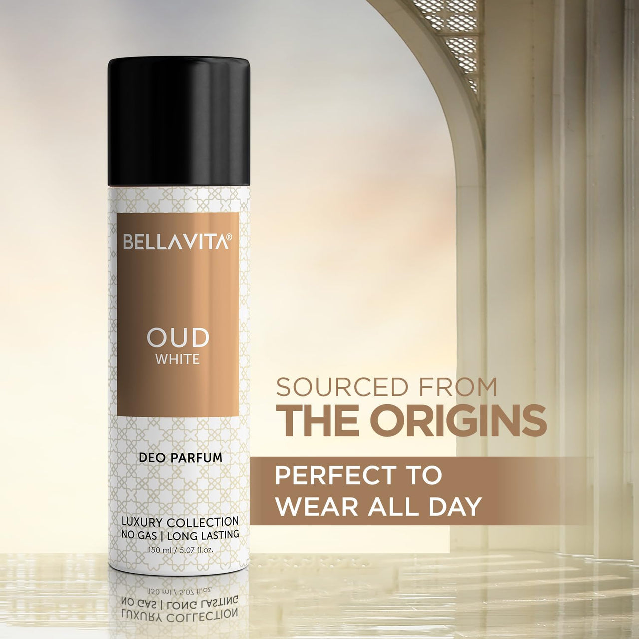 Bella Vita Luxury Oud White No Gas Body Spray Deodorant Parfum For Men With Orange, Fressia & Tobacco | Woody Long Lasting Body Perfume Deo 150 Ml