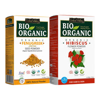 INDUS VALLEY Bio Organic Natural And Pure Edible Fenugreek Powder (Methi powder) with Edible Hibiscus Powder Hibiscus rosa-sinensis for Skin Care & Hair Care (100g*2=200g)