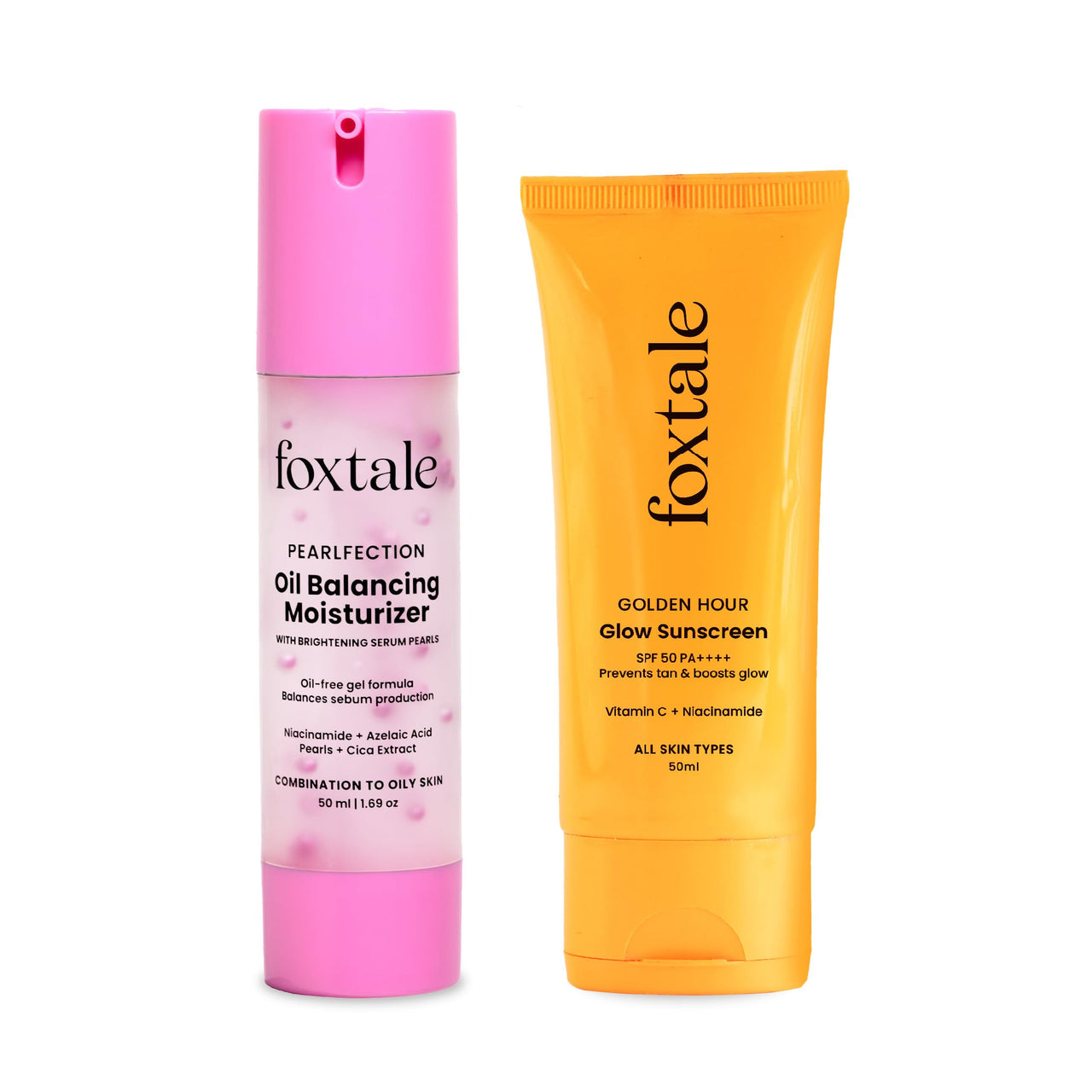 Foxtale Glow & Balance Duo | Oil Balancing Moisturizer + SPF 50 Glow Sunscreen | Controls oil, hydrates, repairs skin barrier & gives sun-protected glow | For oily to combination skin