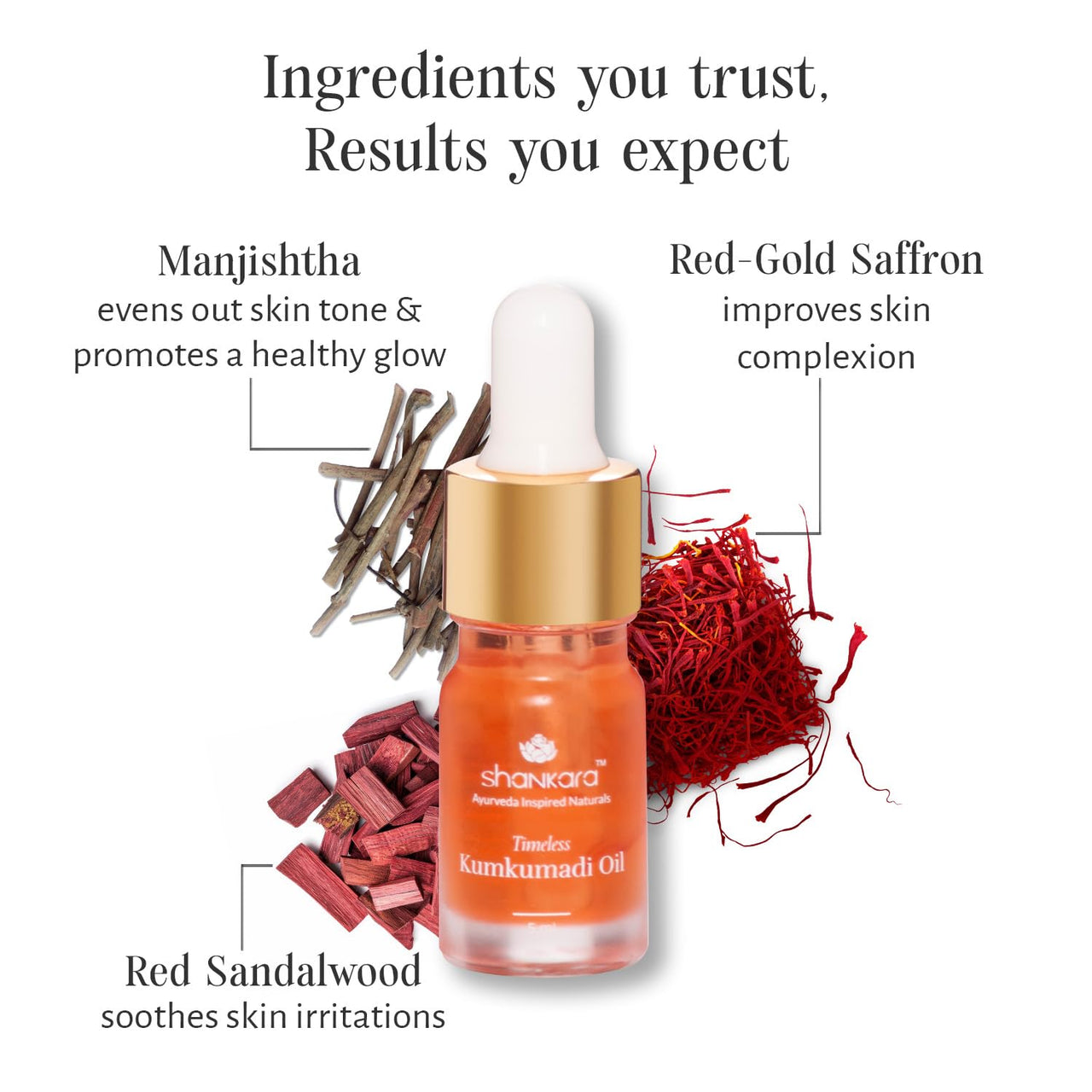 Shankara Ayurvedic Kumkumadi Oil (Tailam) with Saffron & Red Sandalwood | Elixir for Glowing Skin with Pure Essential Oils | Natural Radiance & Youthful Complexion | All Skin Types | 5ml