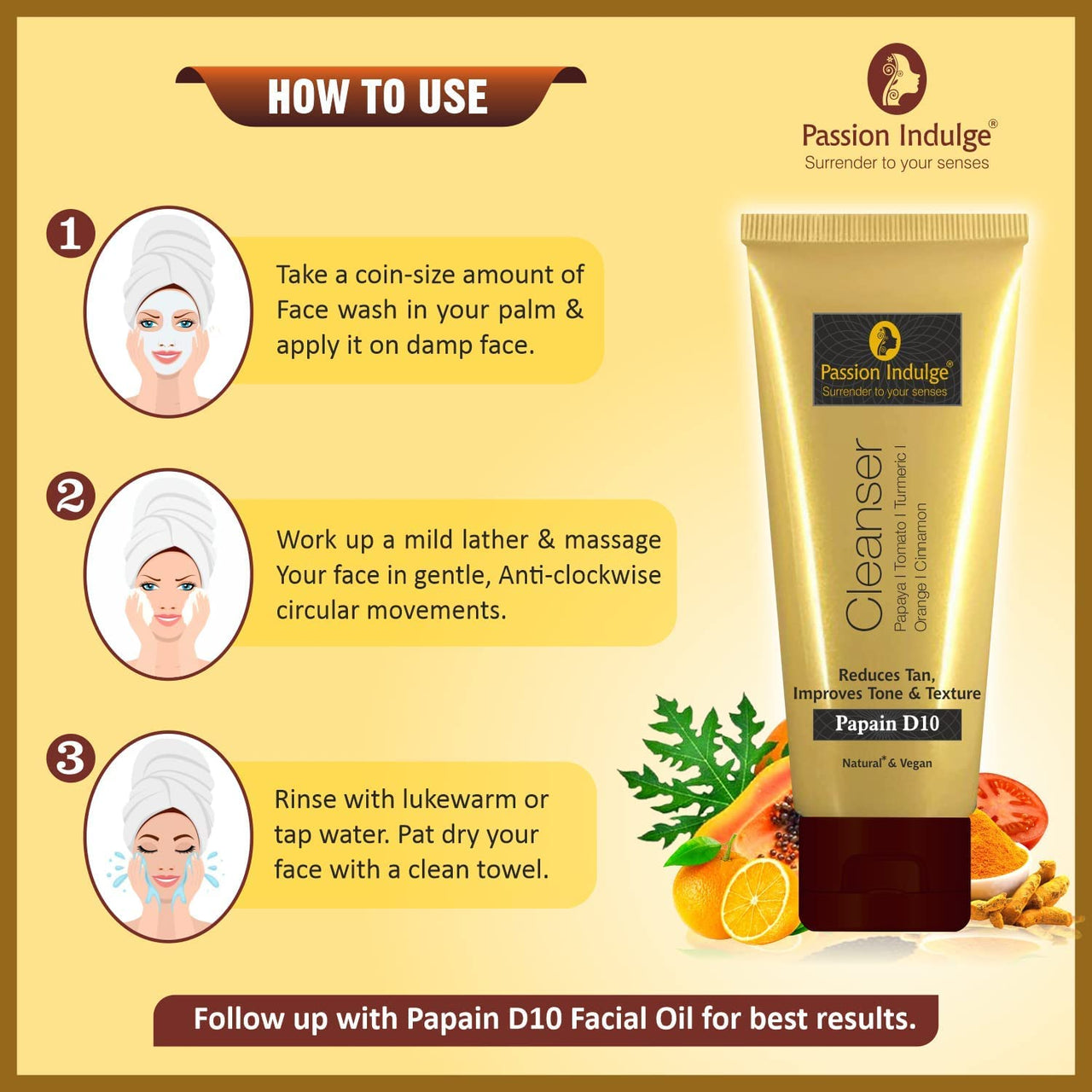 Passion Indulge Natural Papain D10 Cleanser 100ml & Simpli Aloe Vera Gel For Skin 200ml Combo Pack For Reduces Tan