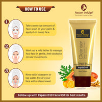 Passion Indulge Natural Papain D10 Cleanser 100ml & Simpli Aloe Vera Gel For Skin 200ml Combo Pack For Reduces Tan