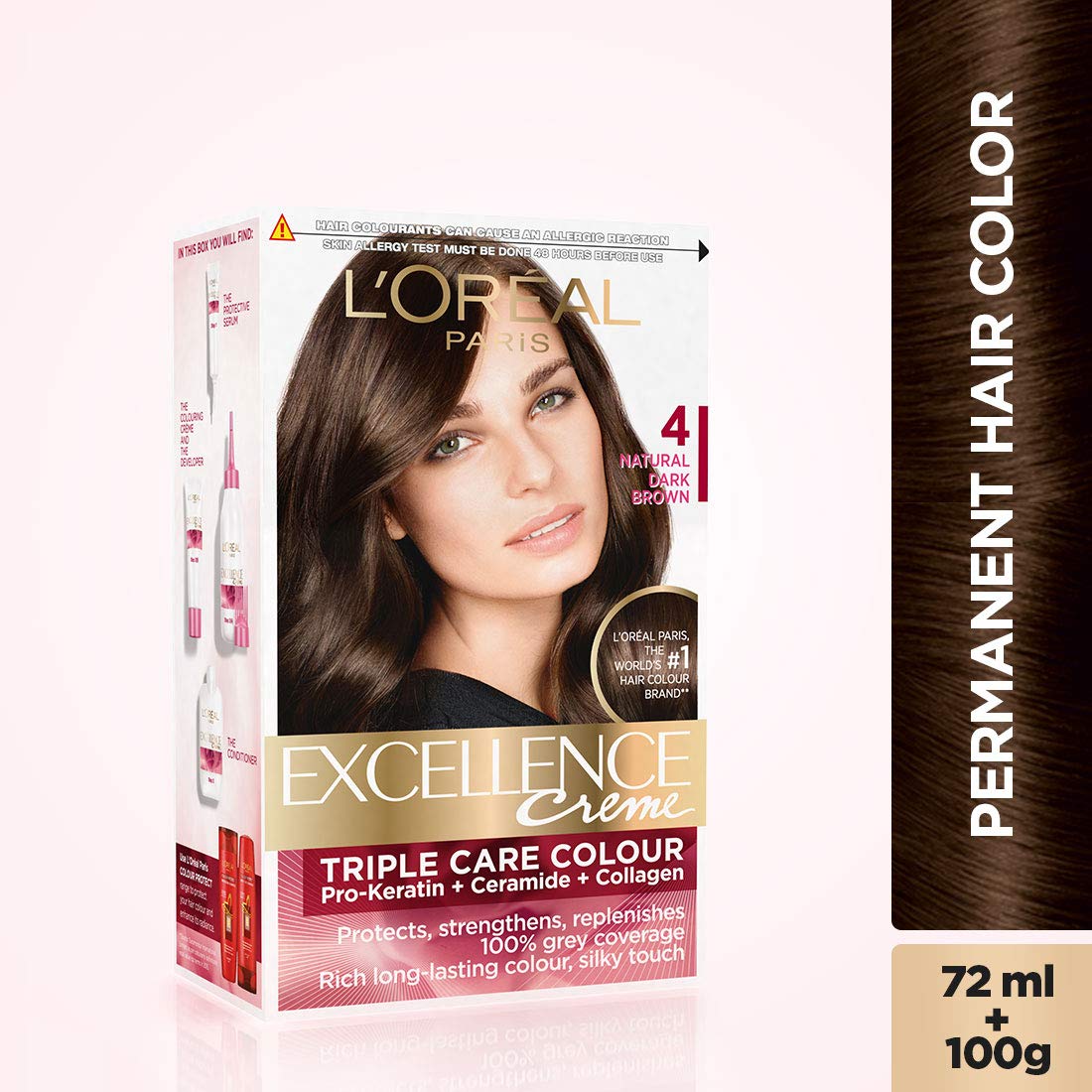 L'OREAL PARIS Excellence Creme Hair Color, 4.25 Aishwarya's Brown, 72Ml+100G And L'Oreal Paris Excellence Creme Hair Color, 4 Natural Dark Brown, 72Ml+100G, 2 Count