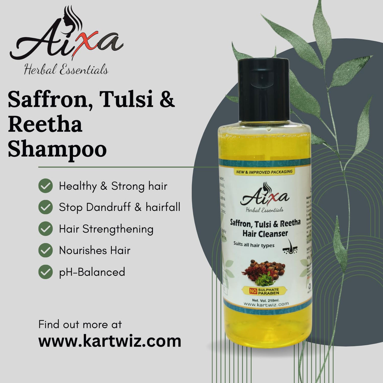 Herbigiri Herbal Saffron, Tulsi and Reetha Shampoo, Yellow, 210 ml
