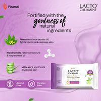 Lacto Calamine Oil Control Face Wipes | 30 N each- Pack of 4 | Wet Wipes for Face With Neem, Aloe Vera & Niacinamide | Makeup Remover Wipes | Hydrating, Refreshing, Soothing | Pararben & Alcohol Free