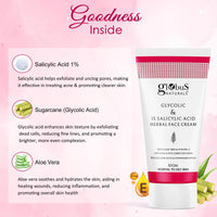 Globus Naturals Glycolic & 1% Salicylic Acid Herbal Anti Acne Face Cream, Enriched with Aloe Vera & Vitamin E, Reduces Dark spots & Hyperpigmentation, 50gm