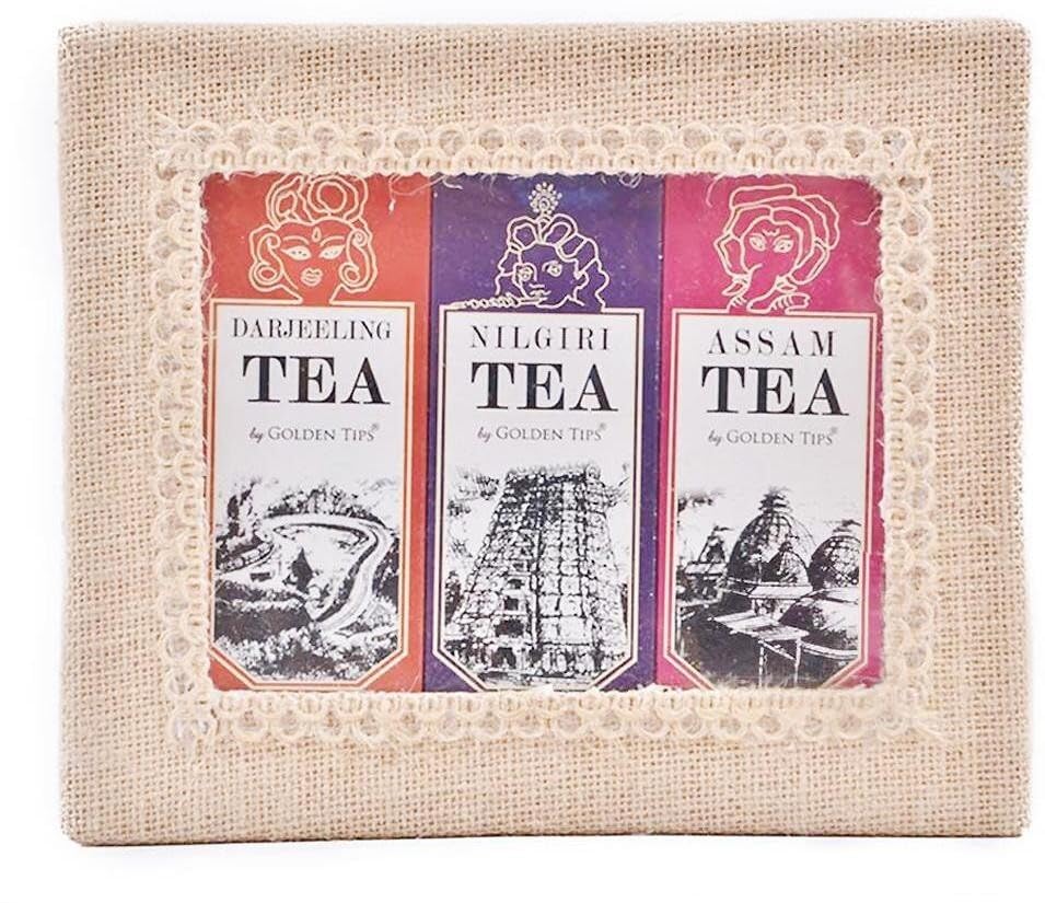Golden Tips Finest Gift Box Loose Leaf Black Tea Darjeeling, Nilgiri & Assam, Gourmet Tea in Eco-Friendly Packaging, Gift for Tea Lovers, Festive Gifting, Birthdays & Corporate Gift
