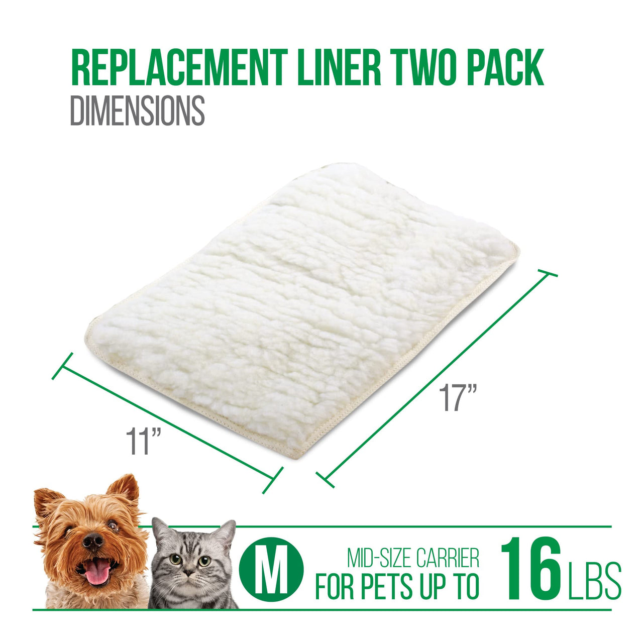 Sherpa (2 Count) Replacement Liners for Travel Pet Carriers - White, Medium 2 Count (Pack of 1)