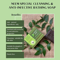Earthy Sapo Handmade Neem Bathing Soap, 100g, Pack of 2 | Natural Cleansing Soap | Neem-Based Formula for Daily Use | Vegan, Eco-Friendly, Free from Chemicals