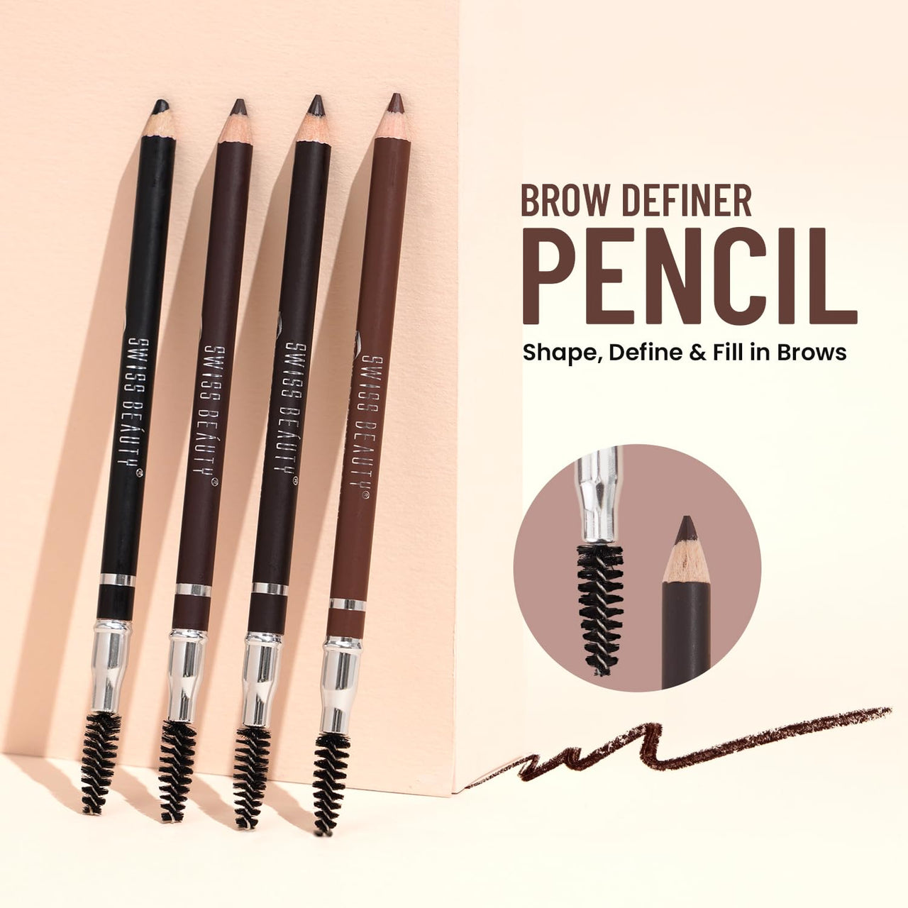 Swiss Beauty Eyebrow Definer Pencil With Spoolie | Smudge Proof, Waterproof And Pigmented Eyebrow Pencil |Shade - Deep Brown, 1.5Gm |