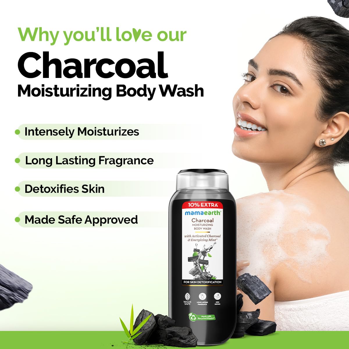 Mamaearth Charcoal Moisturizing Body Wash with Activated Charcoal & Energizing Mint Scent for Skin Detoxification- 275ml | Deeply Cleanses | Intensely Moisturizes | Long-Lasting Fragrance | All Skin Types (Pack of 3)