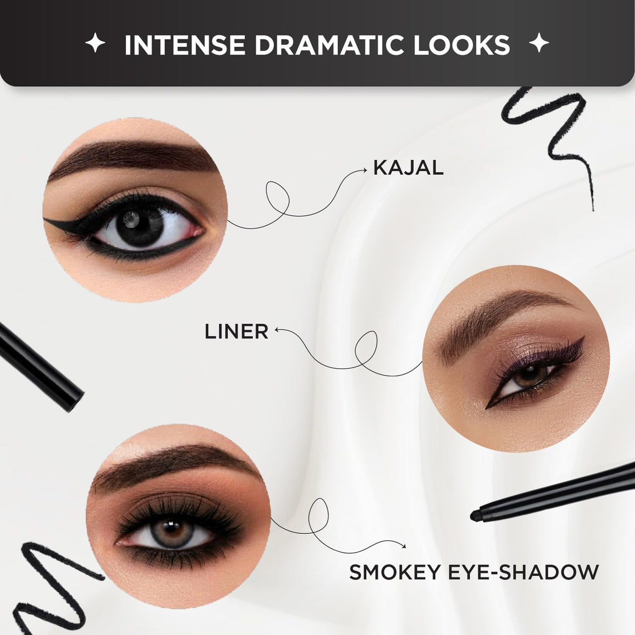 BELLAVITA Intense Drama Kajal, Black, Intense Pigment, Smudge-Proof, Long Lasting, Enriched with Vitamin E & Almond Oil, Glossy, 0.3 g
