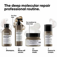 L'Oréal Professionnel Absolut Repair Molecular Deep Repairing Rinse-off Cream Mask for Damaged Hair - 250 ml | Repairs Very Damaged Hair and Restores Strength With 2% Peptides Bonder & 5 Amino Acids