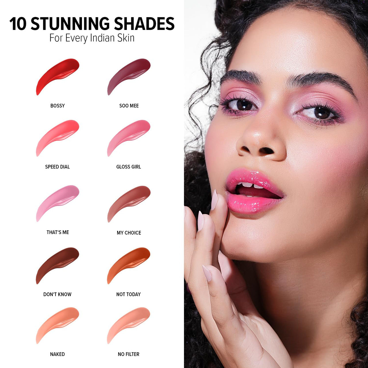Mila Beauté Gloss Girl Lip Gloss | Enriched With Mango Seed Butter & Hyaluronic Acid | Light Weight & Non-Sticky Formula | Gives Fuller-Lip Effect & Extra Hydration | High Shine Finish - Dont Know, 2.8 ml