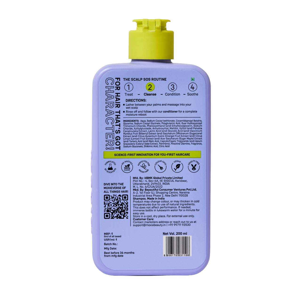 Moxie Beauty Scalp Reviving Anti-Dandruff Shampoo | AHA-BHA Anti-Dandruff Shampoo for Men & Women | Piroctone Olamine + AHA Complex | Clarifying Reset & Dandruff Control | Paraben, Sulphate & Silicone-Free | 200ml