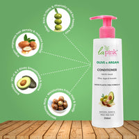 La Pink Olive & Argan Conditioner With Avocado | For Smooth, Shine Frizz-Free Hair | 100% Microplastic Free Formula | All Hair Types | 250Ml,1 Count