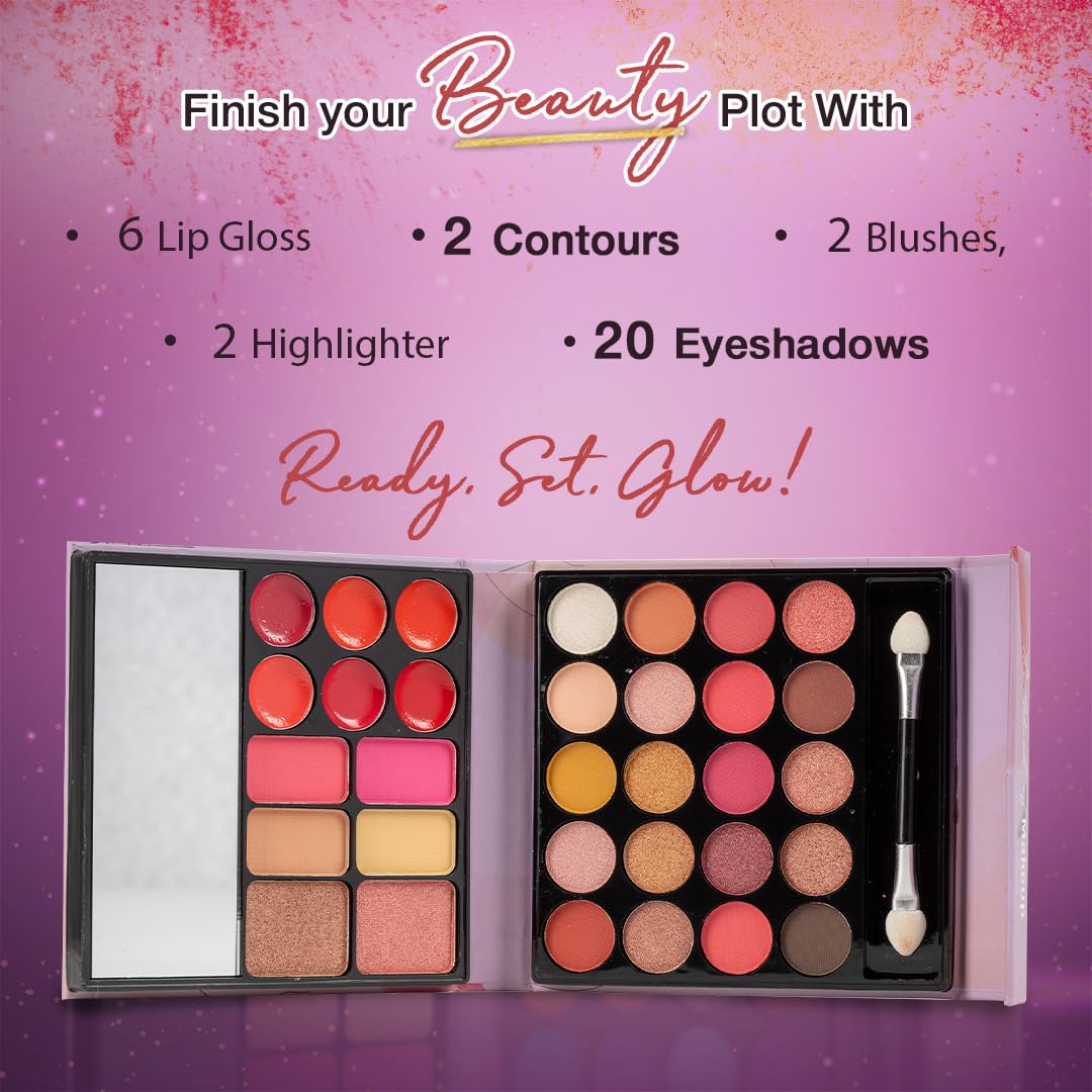 Hilary Rhoda The Book of Makeup | 20 Eyeshadows | 2 Highlighters | 2 Blushes | 2 Contours | 6 Cream Lip Glosses | Dual Ended Brush | Long Lasting | Blends Easily- 23.4g (Shade 1)