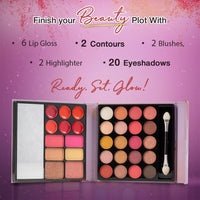 Hilary Rhoda The Book of Makeup | 20 Eyeshadows | 2 Highlighters | 2 Blushes | 2 Contours | 6 Cream Lip Glosses | Dual Ended Brush | Long Lasting | Blends Easily- 23.4g (Shade 1)