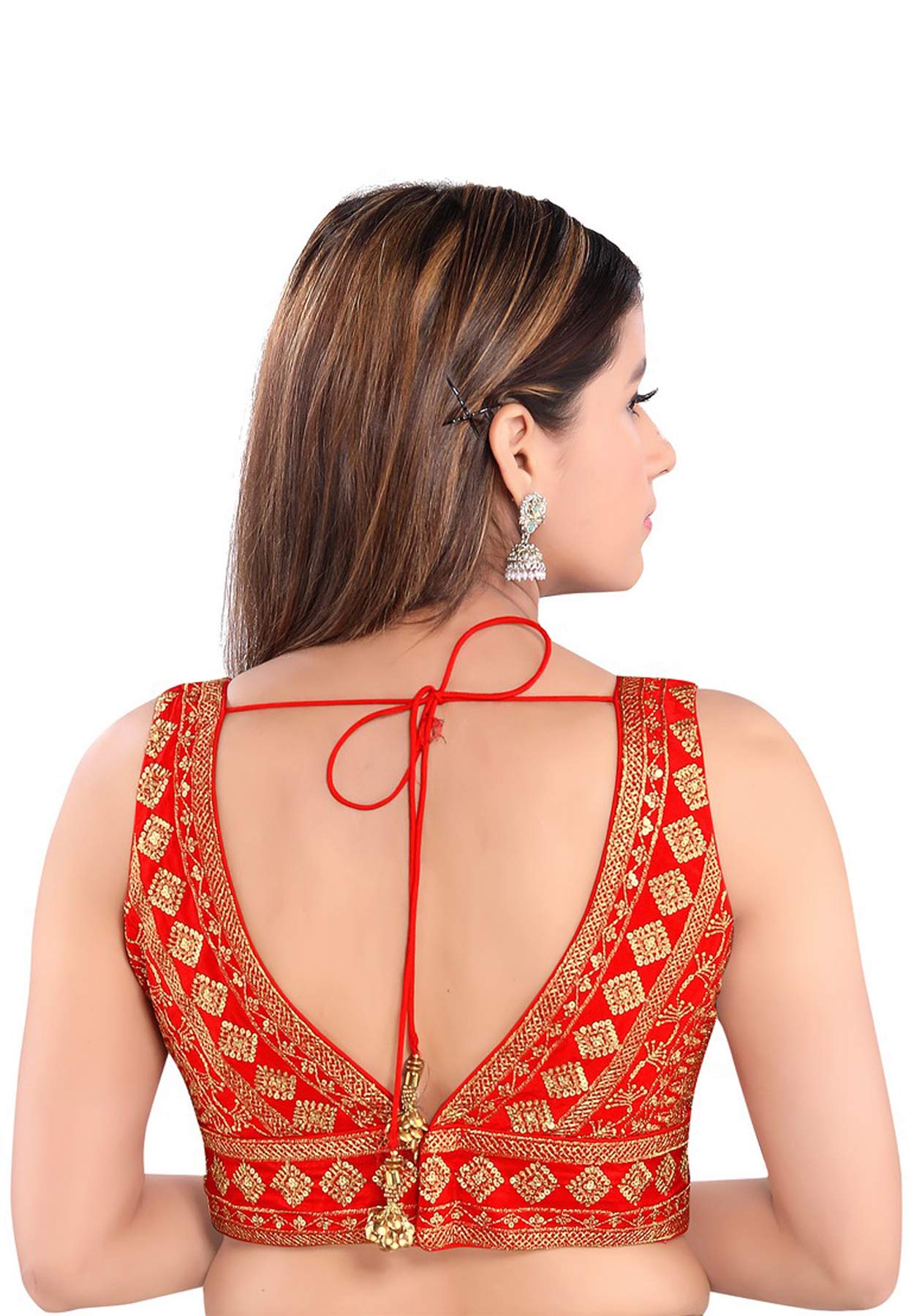 S SALWAR STUDIO Women's  Red Art Silk Readymade Saree Blouse-SSB3247-RED 42