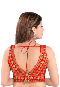 S SALWAR STUDIO Women's  Red Art Silk Readymade Saree Blouse-SSB3247-RED 42