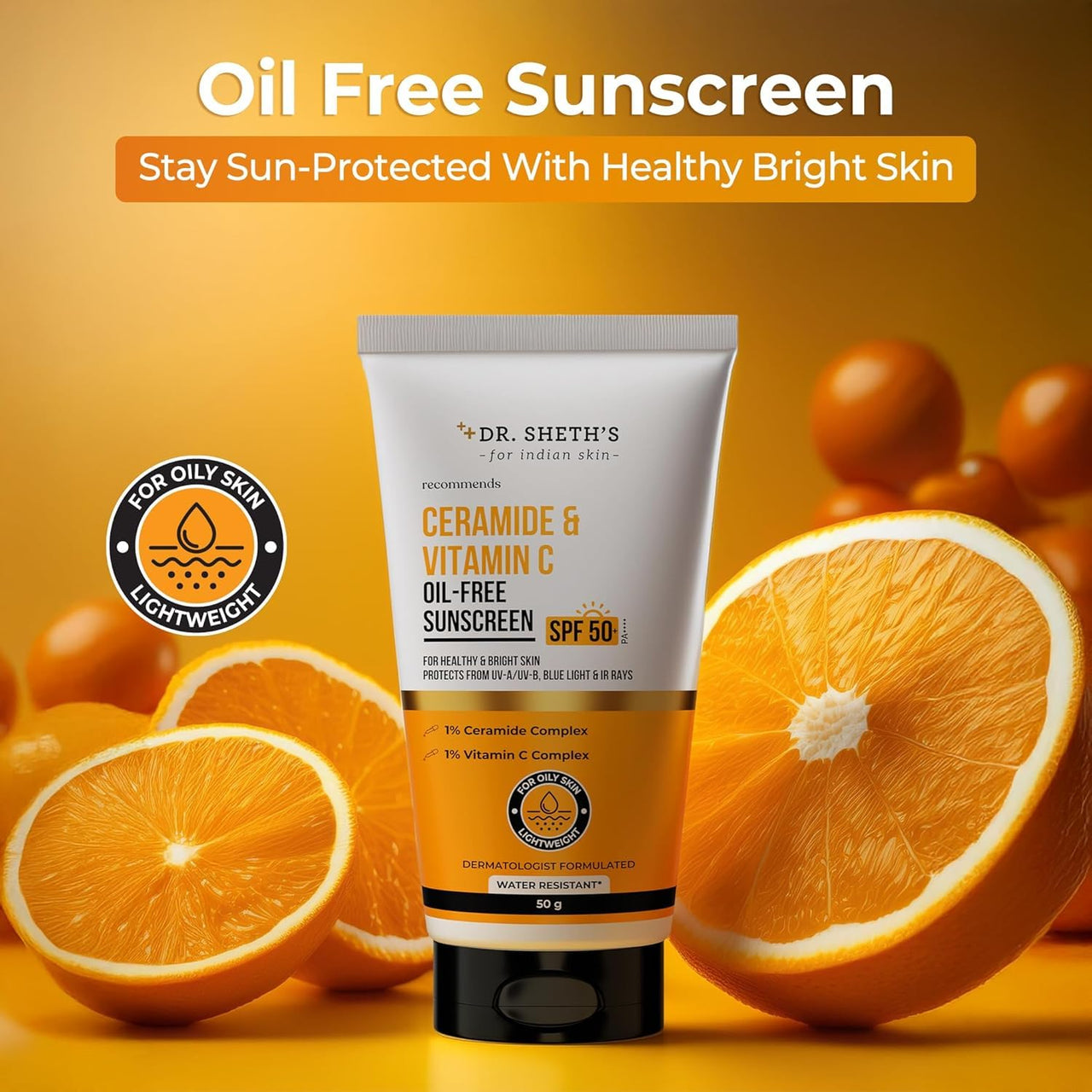 Dr. Sheth's Ceramide & Vitamin C Oil-Free Duo | Sunscreen & Moisturizer Combo for Oily Skin | Protecting & Hydrating | Lightweight & Non-Greasy | For Bright & Nourished Skin | For Men & Women | 50 g x 2