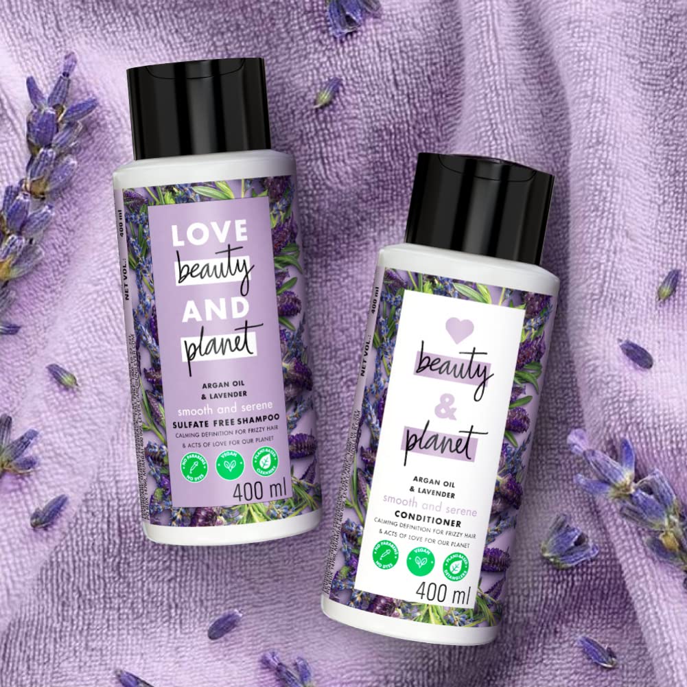 Love Beauty & Planet Smooth and Serene Conditioner with Argan Oil and Lavender Aroma, 400 ml And Love Beauty & Planet Smooth and Serene Shampoo with Argan Oil and Lavender Aroma, 400 ml