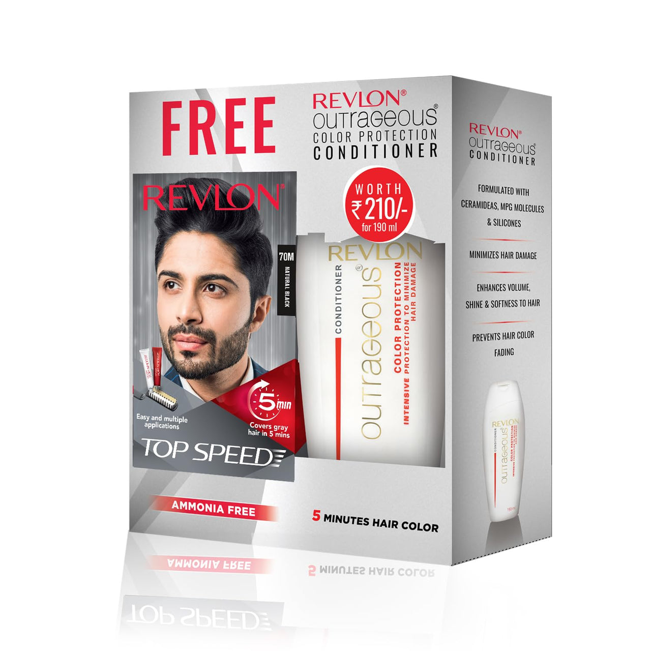 REVLON Top Speed Hair Color For Men - Natural Black 70M (with Outrageous Conditioner 190 ml) (3S10978E16463170)