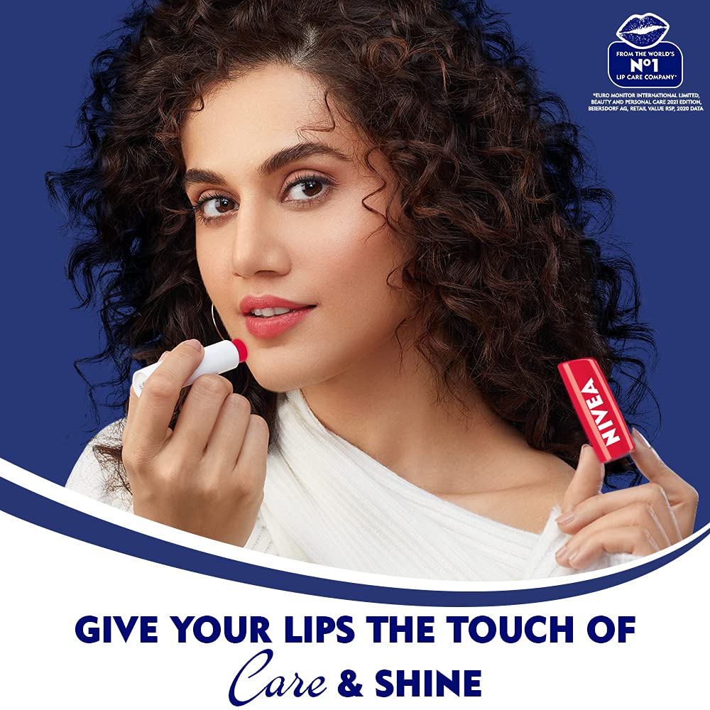 NIVEA Lip Balm, Fruity Strawberry Shine & NIVEA Lip Balm, Fruity Watermelon Shine,4.8 g (Pack of 2)