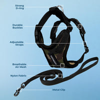 Voyager Step-in Lock Cat Harness w Reflective Cat Leash Combo Set with Neoprene Handle 5ft - Supports Small, Medium and Large Breed Cats by Best Pet Supplies - Army/Black Trim, XXS Harness Leash Set (Army/Black Trim) XXS (Chest: 11.5 - 14