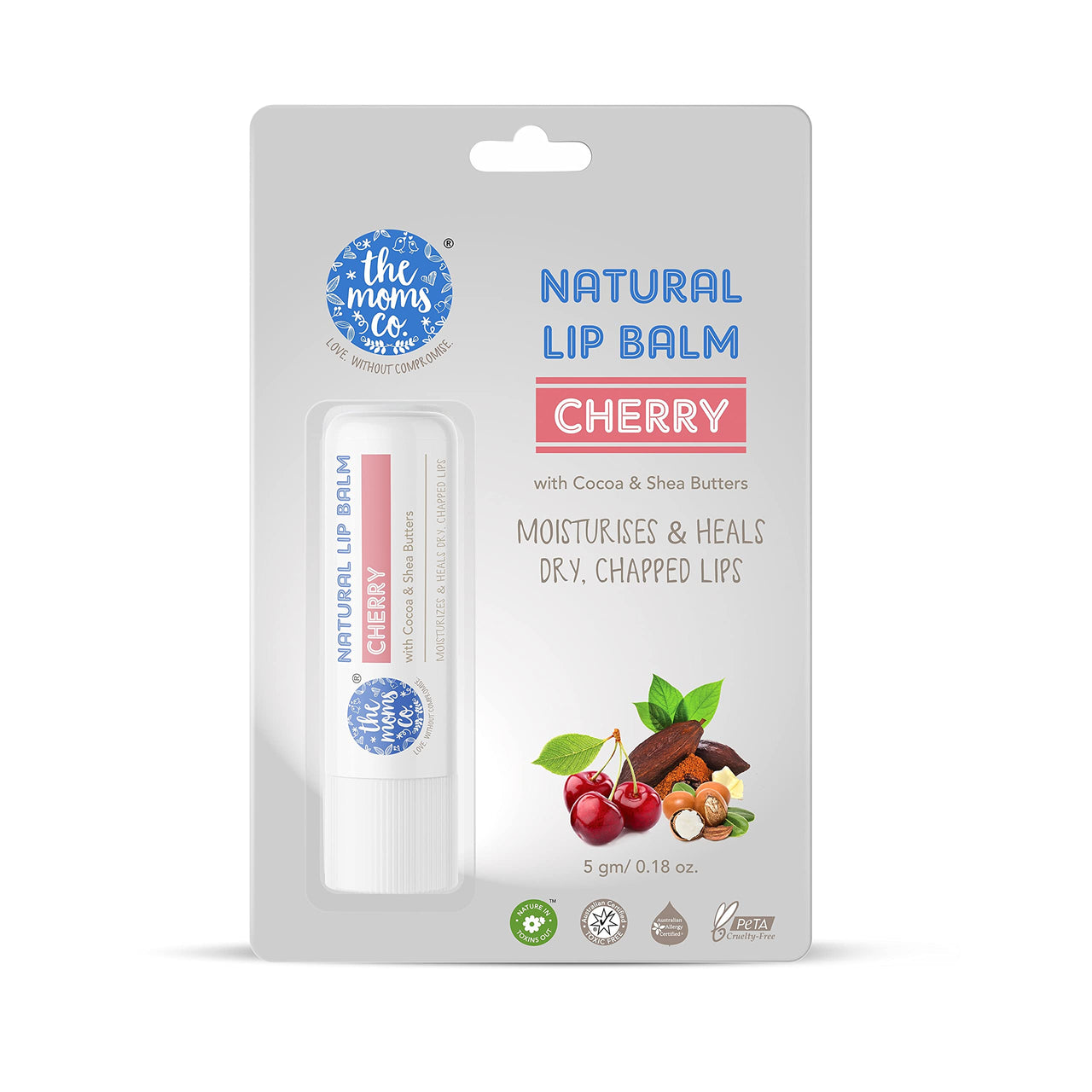 The Moms Co. Natural Lip Balm(5gm) (Fruit). Natural Cherry Lip Balm I Non Sticky I Protects & Nourishes Dry Chapped Lips I Shea & Cocoa Butter(5gm) (Cherry)