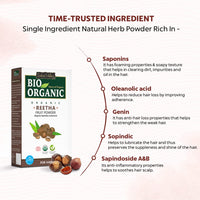 INDUS VALLEY 100% Organic Reetha Powder | Sapindus mukorossi For Hair & Scalp Treatment - (100g)