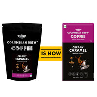 COLOMBIAN BREW COFFEE Hazelnut Instant Coffee Powder, No Sugar Vegan, 100g, Box & Colombian Brew Creamy Caramel Instant Coffee Powder, No Sugar Vegan, 100g