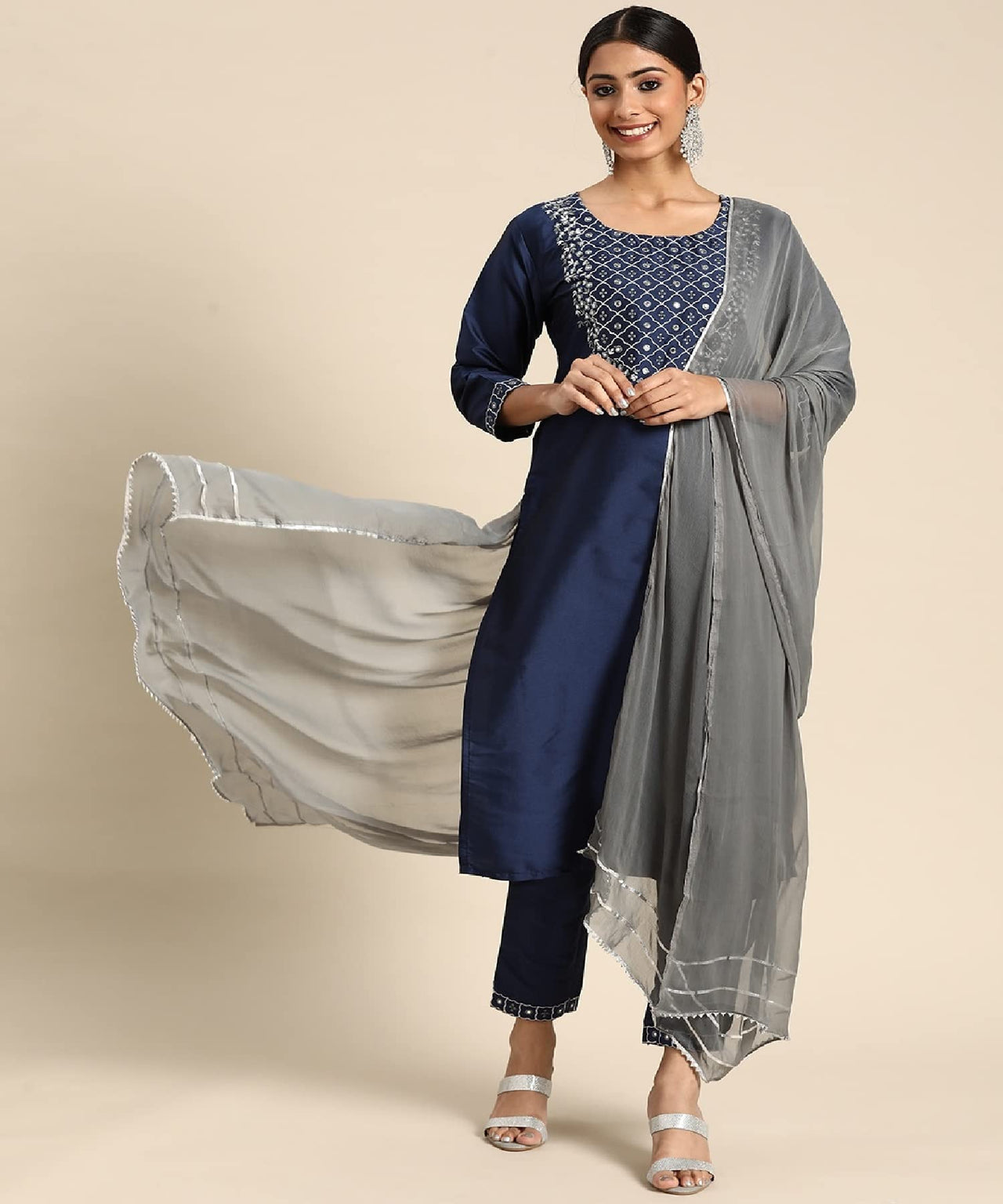 LookMark Womens Art Silk Kurta and Pant Set with Dupatta
