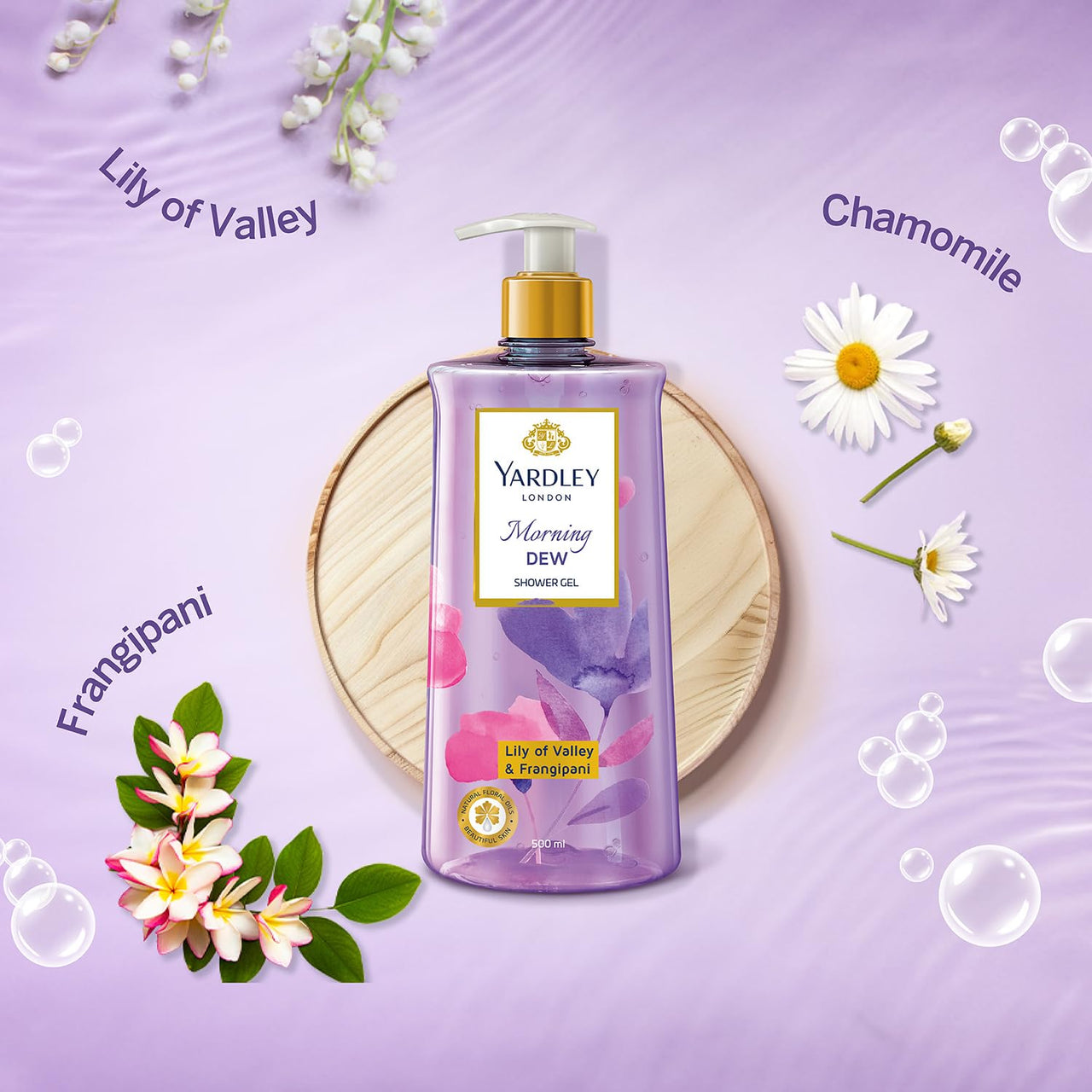 Yardley London| Shower Gel| Morning Dew| With Natural Oils Of Lily Of The Valley & Frangipani| No Parabens| No Silicones | 500ml