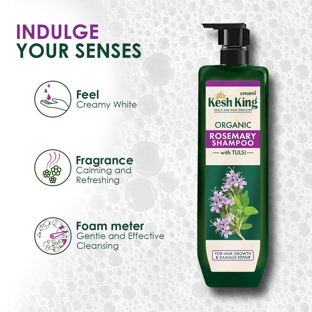 Kesh King Organic Rosemary Shampoo with Tulsi, anti hairfall shampoo for stronger hair growth and damage repair, sulphate free & ayurvedic, 300ml