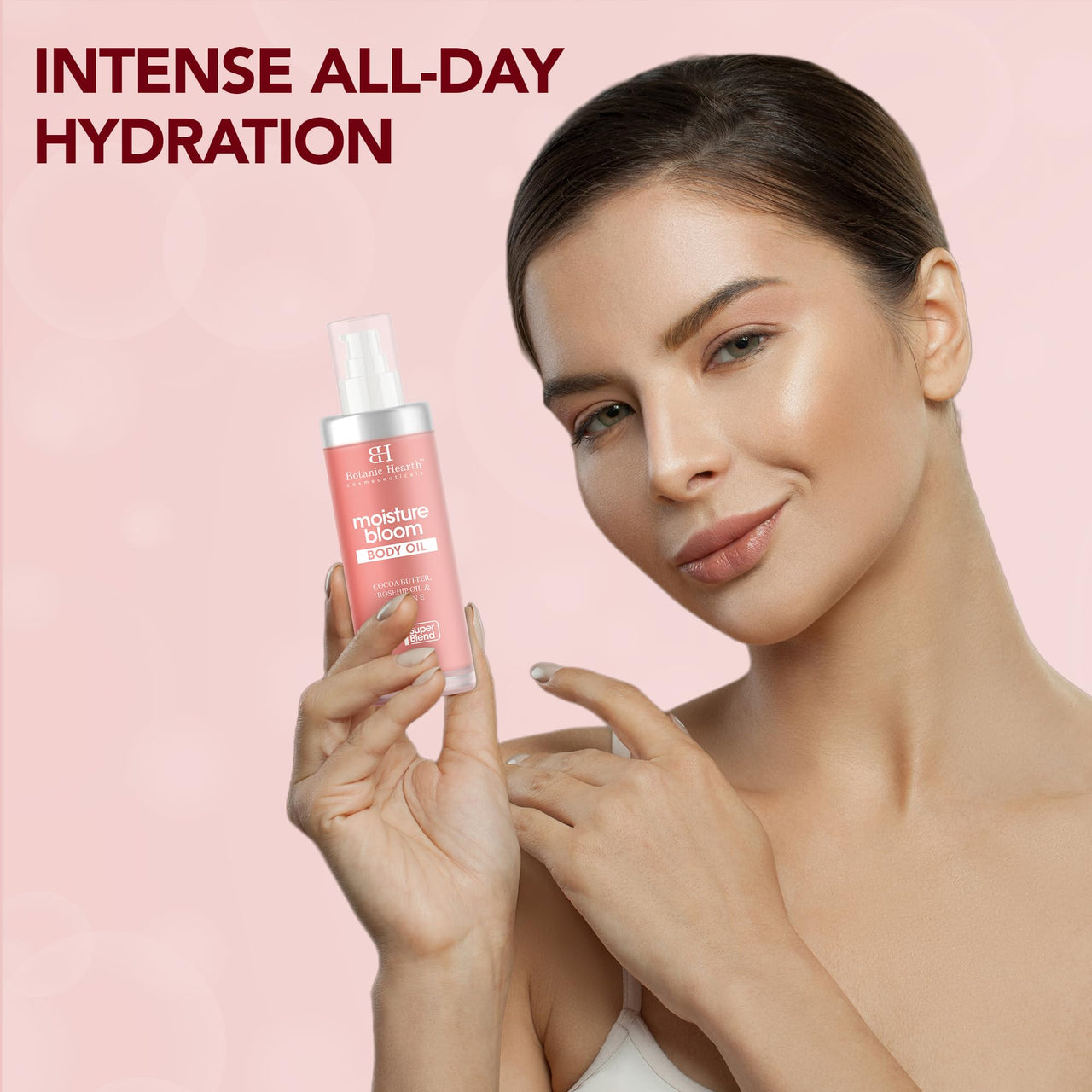 Botanic Hearth Moisture Bloom Body Oil - Hydrating Body Oil with Jojoba, Rosehip & Vitamin E for Soft & Radiant Skin, 100 ml for Men and Women - in a Premium Glass Bottle