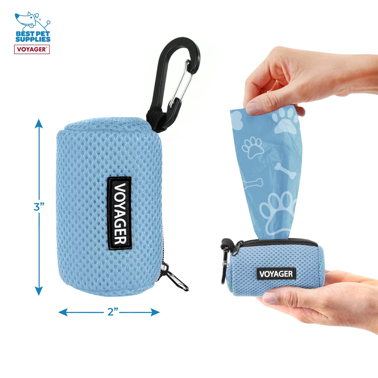Best Pet Supplies 2-Pack Dog Poop Bag Holder Leash Attachment, Color, Reusable Mesh Dispenser Pouch for Travel, Walking, Park, and Outdoor Use, Soft and Durable with Clip-On - Mesh Baby Blue Mesh Dispensers (Baby Blue) 1 Count (Pack of 2)
