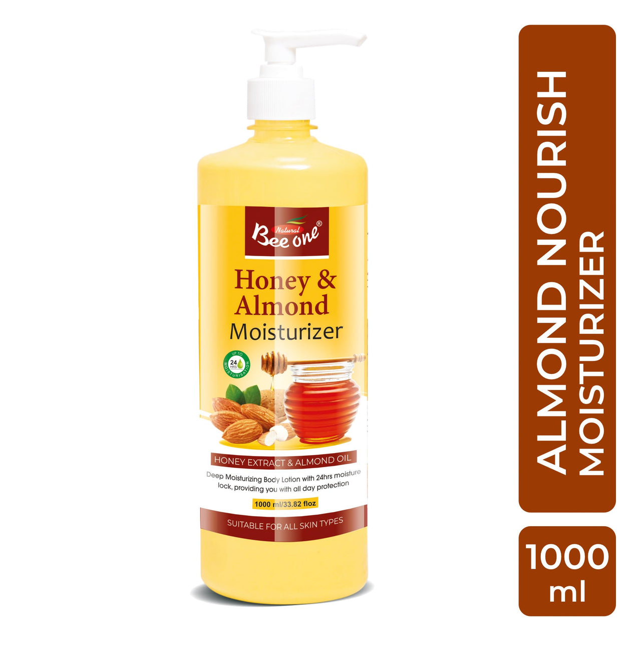 Beeone Honey Almond Moisturizer 1000ml – Deeply Nourishing Lotion for Soft, Smooth & Hydrated Skin | Rich in Honey & Almonds for All Skin Types