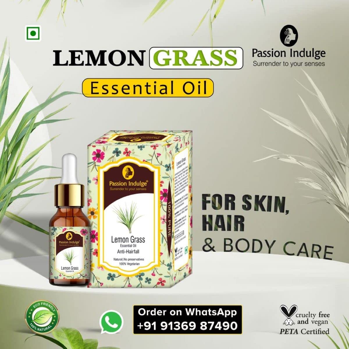 Passion Indulge Natural Hair Fall Control Kit- Argan oil | Ylang Ylang Oil | Free Lemon Grass Oil With Moroccan, Ylang Ylang & Lemon Extract | Combo Pack | (Each 10ml) - Pack of 3