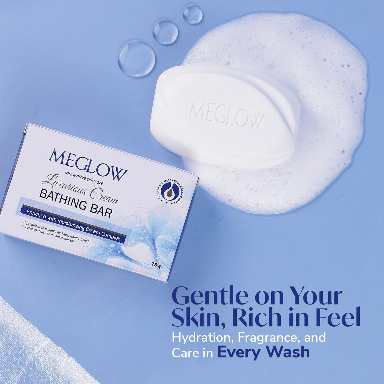 Meglow Luxurious Cream Soap Bar Combo Pack of 5(75g) with Jojoba & Shea Butter|pH Balanced| Suitable All Skin Type|Moisturize Skin & Make Soft & Smoother
