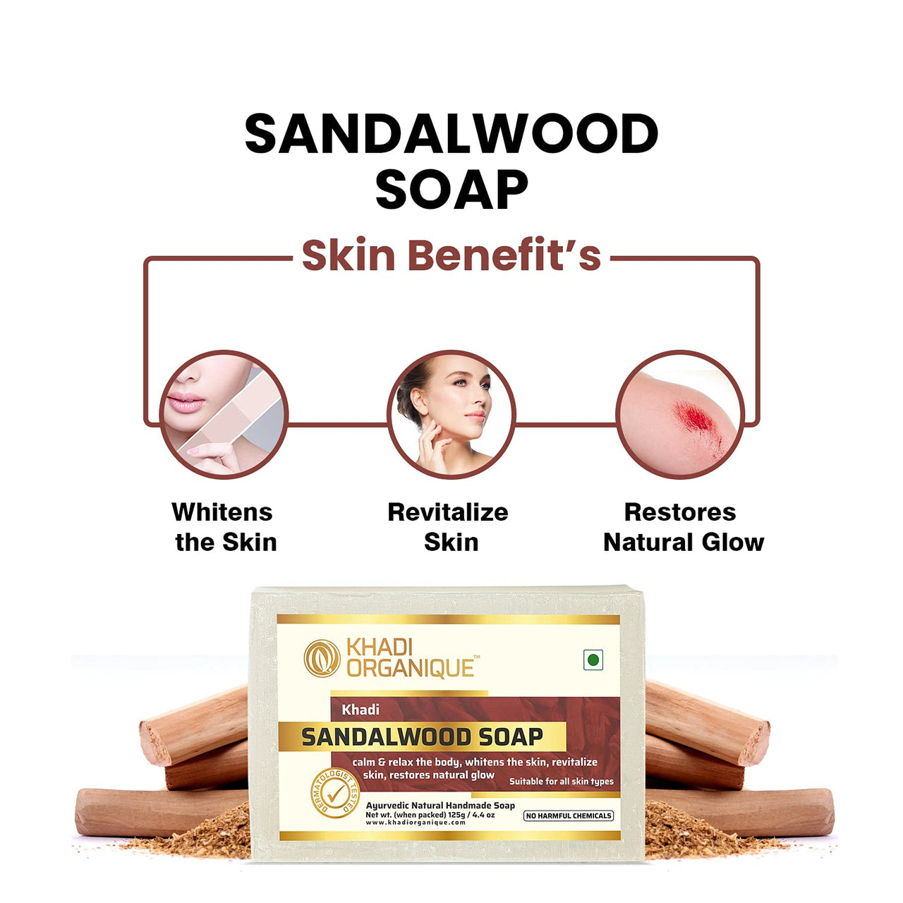 Khadi Organique Natural Herbal Sandalwood Soap Pack of 5