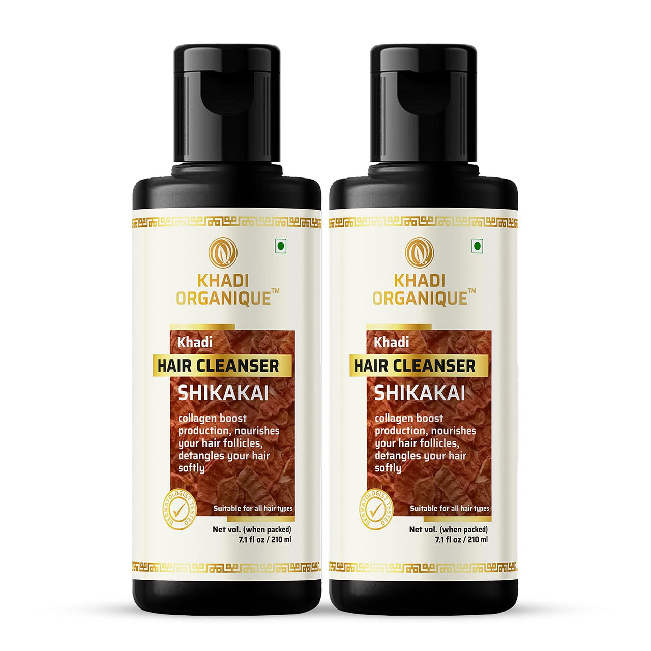 Khadi Organique Shikakai Shampoo/Cleanser Pack Of 2, (420 ML)