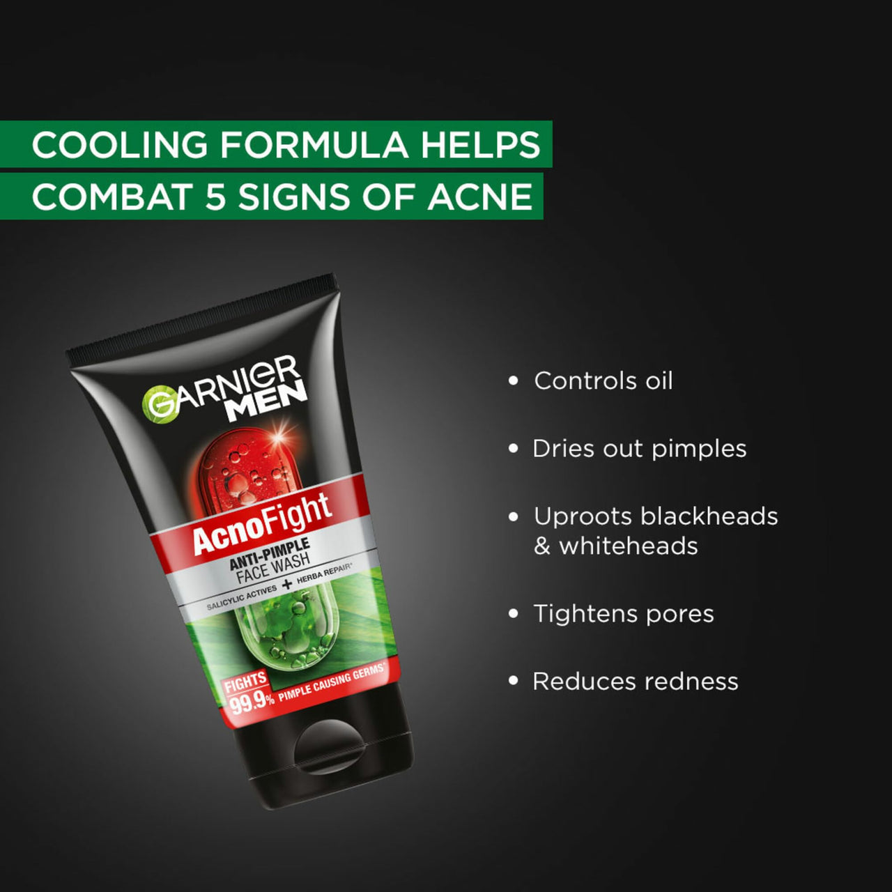 Garnier Men, Anti-Pimple Face Wash, Repairs Skin & Balances Oils, AcnoFight, 100 g (Pack of 2)