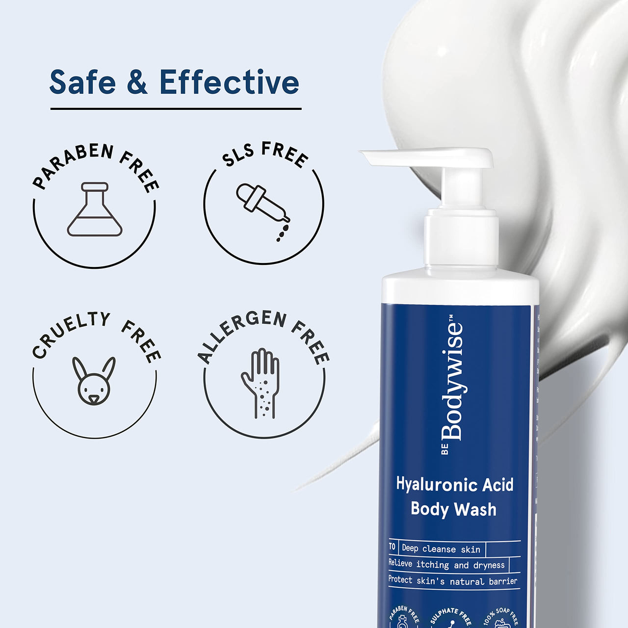 Be Bodywise Hyaluronic Acid Body Wash with Aloe Vera Extract | Deep Cleanses Skin & Provides Intense Hydration to Skin| Gentle and Suitable for All Skin Types | 250ml