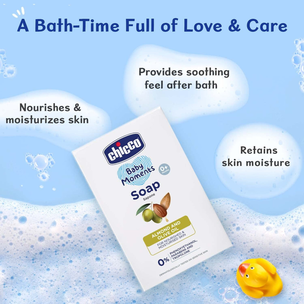 Chicco Baby Moments Soap 75g Buy 3 Get 1 Free For Nourished & Moisturised Skin With Natural Care of Almond & Olive Oil