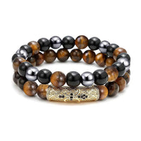 2Pcs Triple Protection Bracelet,Natural Tigers Eye Black Obsidian and Hematite 8 MM Beads Bracelet for Men Women Gift, Healing Crystal Bracelet Bring Luck and Prosperity and Happiness (Yellow) Yellow
