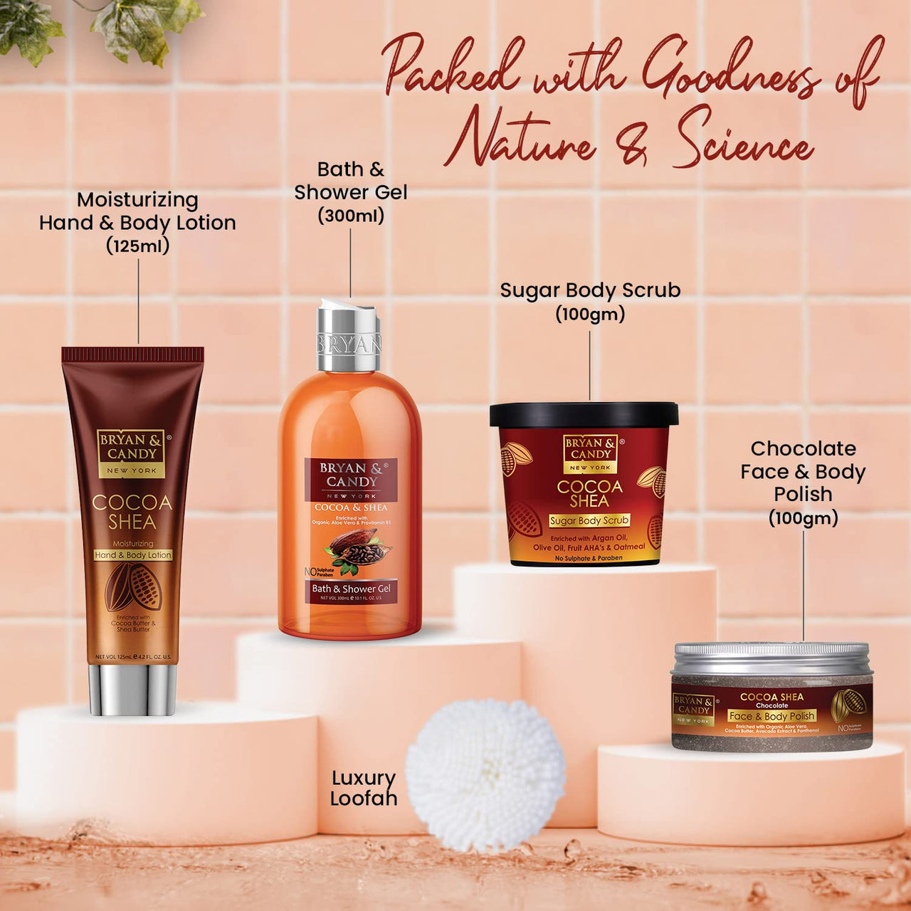 Bryan & Candy Cocoa Shea Bath Tub Collection,Gift Set For Women And Men, Complete Home Spa Experience.|Ph5.5 Skin Friendly