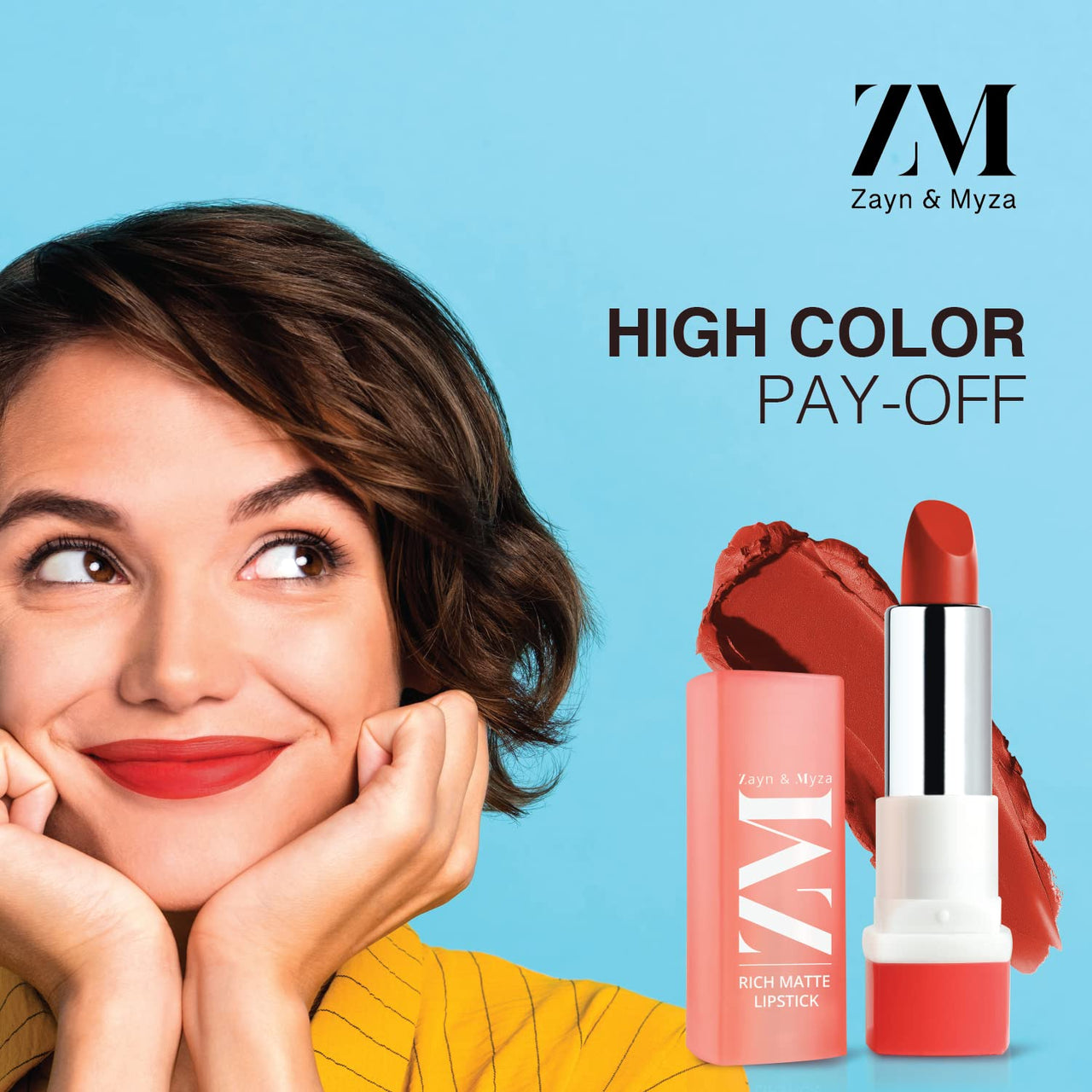 ZM Zayn & Myza Rich Matte Lipstick | Smooth and Light Weight | Intense Color in one Swipe | High Pigmentation Bullet Lip Stick Enriched with Argan oil, Murumuru and Shea Butter, (Prep Show, 4.2 G)