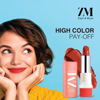 ZM Zayn & Myza Rich Matte Lipstick | Smooth and Light Weight | Intense Color in one Swipe | High Pigmentation Bullet Lip Stick Enriched with Argan oil, Murumuru and Shea Butter, (Prep Show, 4.2 G)
